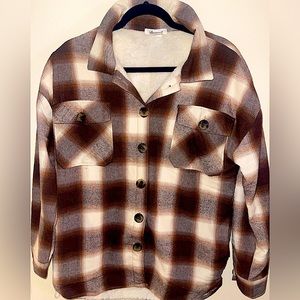 Aesthetic brown and cream plaid jacket